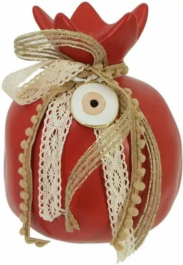 Marhome Επιτραπέζιο Γούρι Ρόδι Γίγας από Κεραμικό Υλικό Κόκκινο 13x16cm