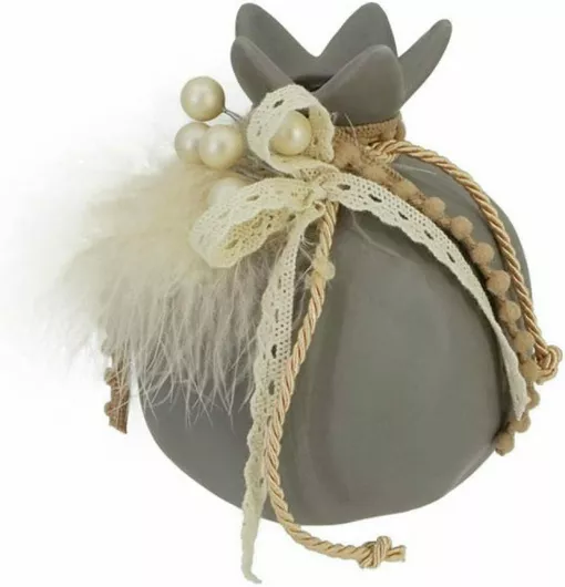 Marhome Επιτραπέζιο Γούρι Ρόδι Μεγάλο από Κεραμικό Υλικό Γκρι 11x13cm