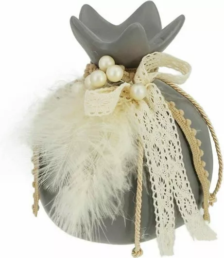 Marhome Επιτραπέζιο Γούρι Ρόδι Γίγας από Κεραμικό Υλικό Γκρι 13x16cm