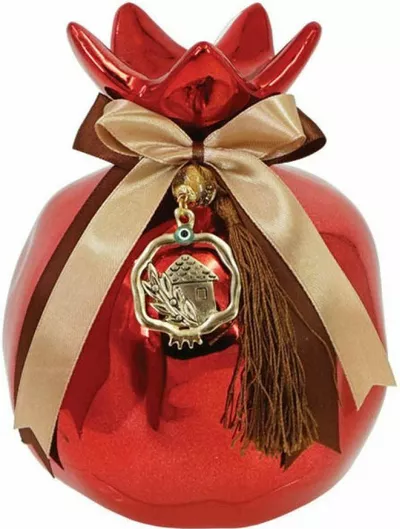 Marhome Επιτραπέζιο Γούρι Ρόδι από Κεραμικό Υλικό Κόκκινο 13x16cm