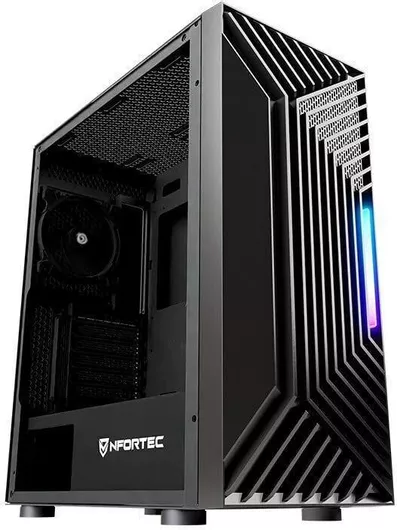 Nfortec Nervia Midi Tower Κουτί Υπολογιστή με Πλαϊνό Παράθυρο και RGB Φωτισμό Μαύρο