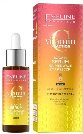 Eveline Vitamin C 3x Action Αντιγηραντικό Serum Προσώπου με Βιταμίνη C για Αποτοξίνωση & Λάμψη 30ml
