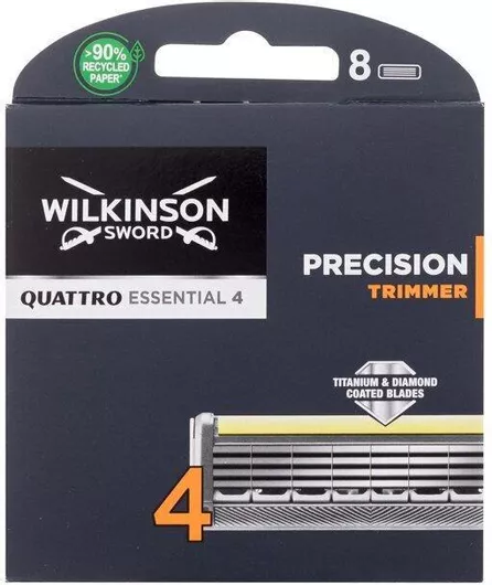 Ανταλλακτικές Κεφαλές Wilkinson Sword Quattro Titanium Precision με 4 Λεπίδες & Λιπαντική Ταινία 8τμχ