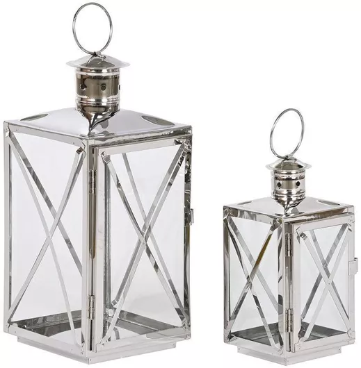 Σετ Φαναράκια Home Esprit Γυάλινα Ασημί 16x15x32cm 2τμχ.