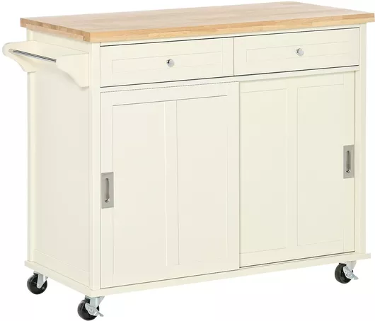 Τρόλεϊ Κουζίνας HomCom Kitchen Island Ξύλινο 5 Θέσεων 110x49.5x89.5cm Λευκό