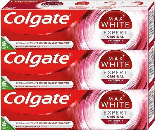 Οδοντόκρεμες Colgate Max White Expert Original για Λεύκανση & Τερηδόνα 3x75ml