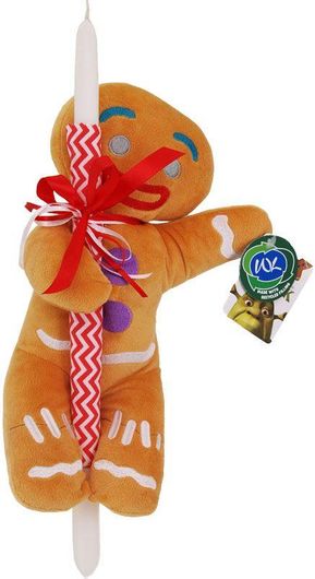 Πασχαλινή Λαμπάδα White House Gingy Gingerbread Man Μπισκοτούλης Shrek Λούτρινο 33cm Λευκό