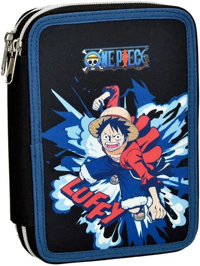 Σχολική Κασετίνα Gim One Piece Luffy Τετράγωνη  Διπλή Γεμάτη Μαύρο