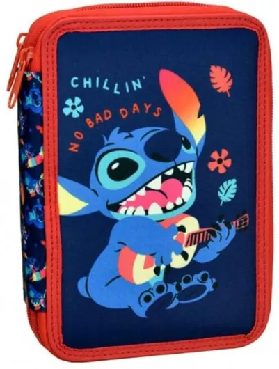 Σχολική Κασετίνα Gim Stitch Τετράγωνη  Διπλή Γεμάτη Μπλε