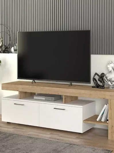 Έπιπλο Τηλεόρασης Megapap Μοριοσανίδα 53x40x160cm Λευκό