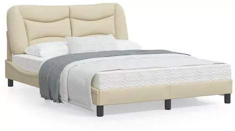Κρεβάτι vidaXL Διπλό Ύφασμα / Plywood / Μέταλλο / Μασίφ Ξύλο 140x200cm Μπεζ