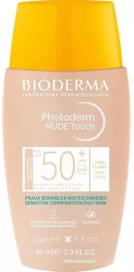 Αντηλιακό Προσώπου Bioderma Photoderm Nude Touch Mineral Κρέμα SPF50+ με Χρώμα Very Light 40ml