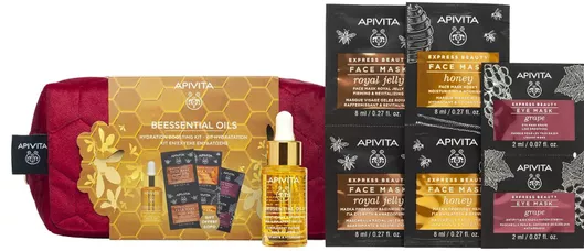 Κρέμα Apivita Beesential Oils Strengthening & Hydrating Skin Supplement Day Oil 15ml & Express Beauty Face Mask Royal Jelly 2x8ml Honey 2x8ml Grape 2x2ml & Νεσεσέρ