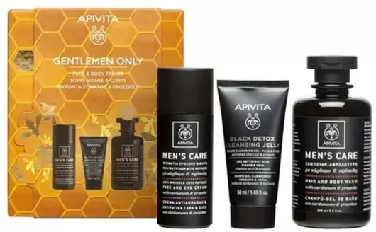 Ανδρικό Σετ Περιποίησης Apivita για Αντιγήρανση με Καθαριστικό Προσώπου , Κρέμα Προσώπου & Σαμπουάν 3τμχ