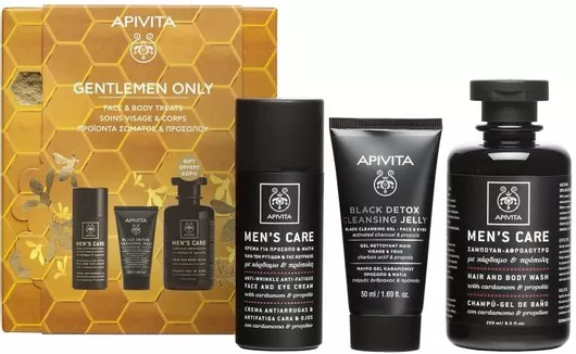 Ανδρικό Σετ Περιποίησης Apivita για Αντιγήρανση με Καθαριστικό Προσώπου , Κρέμα Προσώπου & Σαμπουάν 3τμχ
