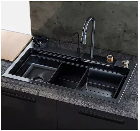 Νεροχύτης Κουζίνας Sanitec Multi Sink Ένθετος Αριστερός Inox με Μπαταρία Μ80xΠ45cm Μαύρο