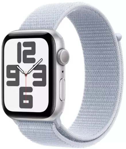 Apple Watch SE 2024 Aluminium 44mm Αδιάβροχο με Παλμογράφο Silver με Blue Cloud Sport Loop