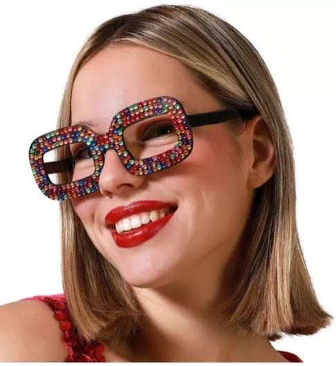 Αποκριάτικο Γυαλιά BigBuy Carnival S1133899 Ορθογώνια με Πέτρες Πολύχρωμο