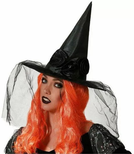 Αποκριάτικο Καπέλο BigBuy Carnival S1132578 Μάγισσας με Τούλι Μαύρο