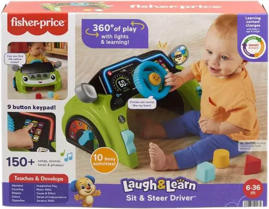 Βρεφικά Παιχνίδια Δραστηριοτήτων Fisher Price Laugh & Learn Smart Stages Sit & Steer Driver Τιμόνι για 9+ Μηνών