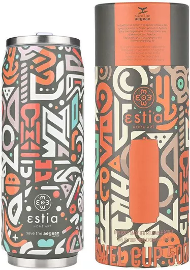 Estia Travel Cup Save the Aegean Ανακυκλώσιμο Ποτήρι Θερμός Ανοξείδωτο / Πλαστικό BPA Free 500ml Geovivid με Καλαμάκι