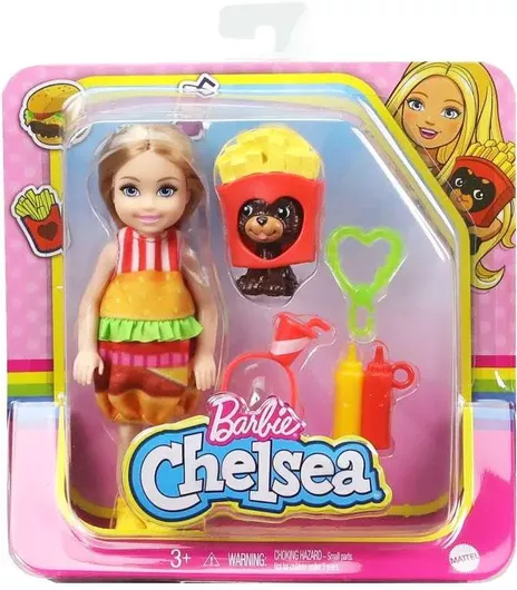 Σετ Barbie Mattel Club Chelsea Κούκλα Costume Doll Burger με Κατοικίδιο για 3+ Ετών