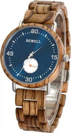 Ανδρικό Ρολόι Bewell Pandora Μπαταρίας με Ξύλινο Μπρασελέ Καφέ