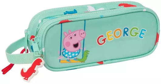 Σχολική Κασετίνα Peppa Pig George Οβάλ με 2 Θήκες Πράσινο / Ροζ
