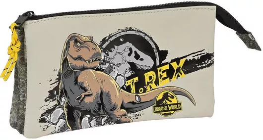 Σχολική Κασετίνα Jurassic World Warning Τριγωνική με 3 Θήκες Γκρι