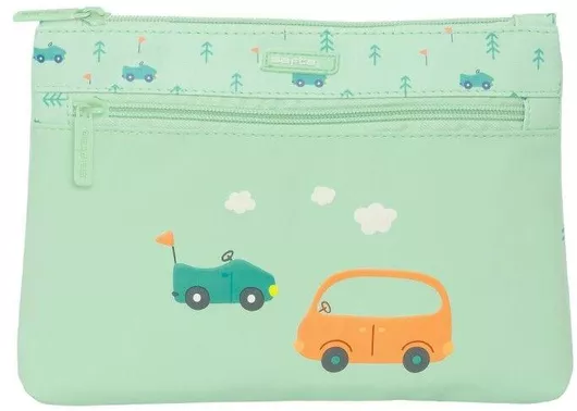 Σχολική Κασετίνα Safta Coches Αυτοκίνητο Τετράγωνη με 2 Θήκες Πράσινο