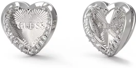 Γυναικεία Σκουλαρίκια Guess Ασημένιες Καρδιές με Πέτρες και Λογότυπο