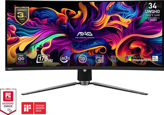 Gaming Οθόνη Υπολογιστή MSI Mag 341CQP QD-OLED Ultrawide QD-OLED HDR Curved 34" QHD 3440x1440 175Hz με Χρόνο Απόκρισης 0.03ms GTG