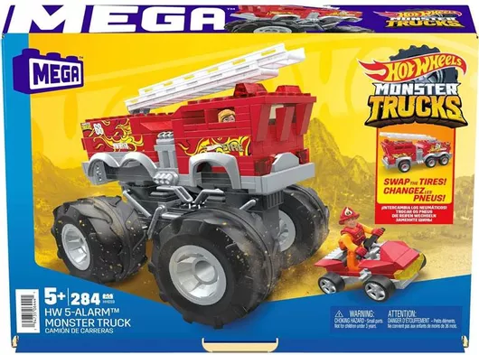 Τουβλάκια Mega Bloks Hot Wheels Monster Trucks Πυροσβεστικό Όχημα για 5+ Ετών Σετ 284τμχ