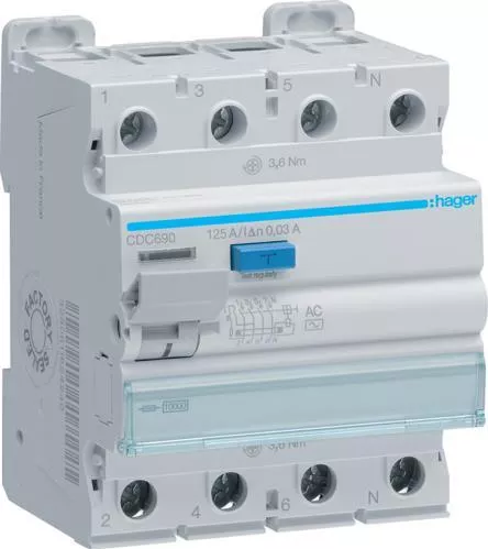 Ρελέ Ράγας Hager CDC690 Διαρροής Τετραπολικό