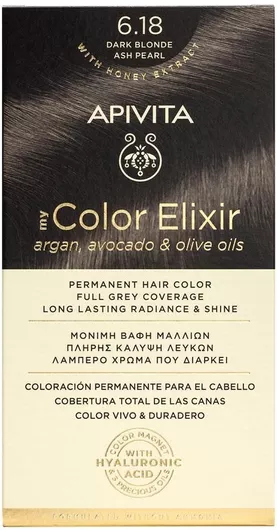 Apivita My Color Elixir Βαφή Μαλλιών Χωρίς Αμμωνία 6.18 Ξανθό Σκούρο Σαντρέ Περλέ 50ml