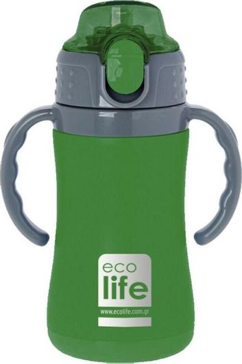 Ecolife Παιδικό Παγούρι Θερμός Ανοξείδωτο με Καλαμάκι Πράσινο 300ml