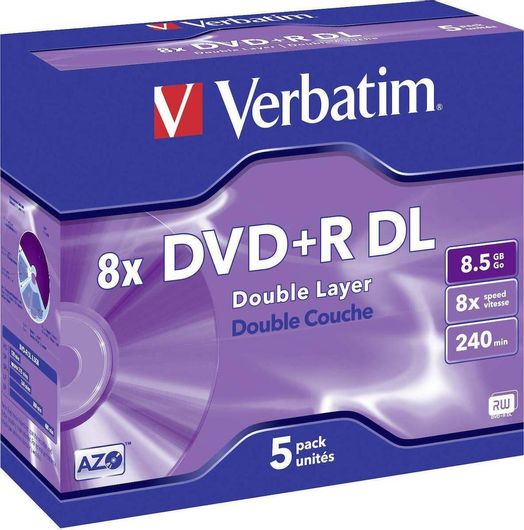 Εγγράψιμα DVD+R Verbatim 8x Dual Layer 8.5GB 5τμχ