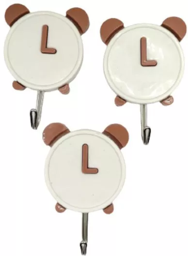 Αυτοκόλλητη κρεμάστρα σε σχήμα ρολόι λευκό-μπέζ 3 τεμάχια 8681-k