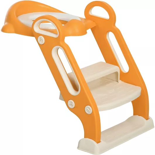 Παιδικό Κάθισμα Τουαλέτας Zonekiz με Σκληρή Επιφάνεια, Χερούλια & Σκαλοπάτι Πορτοκαλί