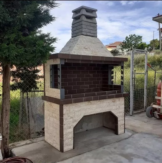 Ψησταριά Χτιστή με Λευκή Πέτρα Συρίας Διαστάσεων 160x70cm