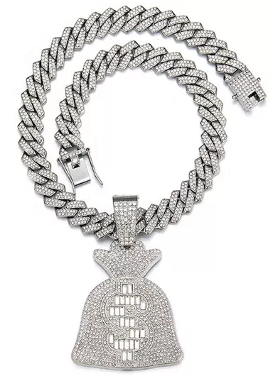 Iced Prong Chain 13mm Cashback Pendant Ασημί Ορείχαλκο