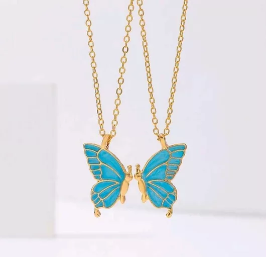 Κολιέ Best Friends Light Blue  Επιχρυσωμένο Ατσάλι