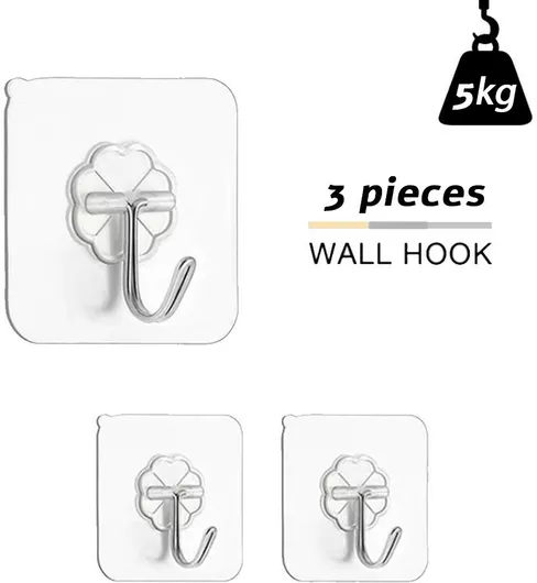 Σετ Αυτοκόλλητοι Γάντζοι Κρεμαστράκια 6x6cm Αντοχή Έως 5kg Διάφανοι 3τμχ