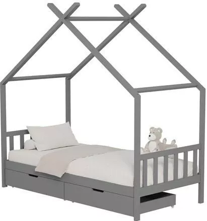 Παιδικό Κρεβάτι Montessori Μονό με Αποθηκευτικό Χώρο Γκρι για Στρώμα 90x190cm