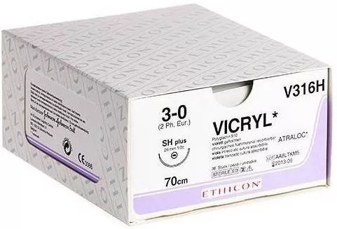Ραμμα Ethicon Απορροφησιμο Vicryl 3/0 Μηκους 45cm Βελονα 22mm Κοπτουσα 1/2 Κύκλου J9741