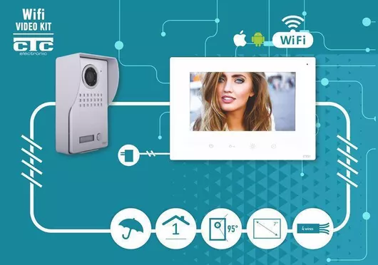 CTC Σετ Θυροτηλεόρασης με Οθόνη και Κάμερα Wi-Fi 1 Κουδουνιού