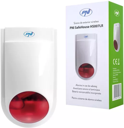 Σειρήνα Συναγερμού PNI Ασύρματη RF Μπαταρίας Εξωτερικού Χώρου 110dB 12V με Λευκό Φως 11.1x20cm