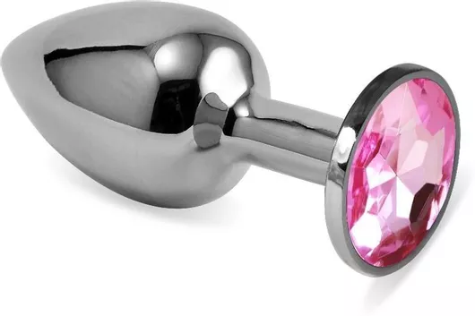 Butt Plug Silver Rosebud Classic With Pink Jewel Size S