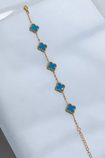 Γυναικείο Βραχιόλι 2434051 Van Cleef με Σταυρούς από Επιχρυσωμένο Ατσάλι Γαλάζιο