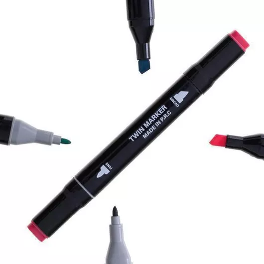 Μαρκαδόροι Ζωγραφικής 80 Τεμάχια "Twin Marker" Με Διπλή Μύτη (Board & Fine) Βάση & Θήκη Με Φερμουάρ